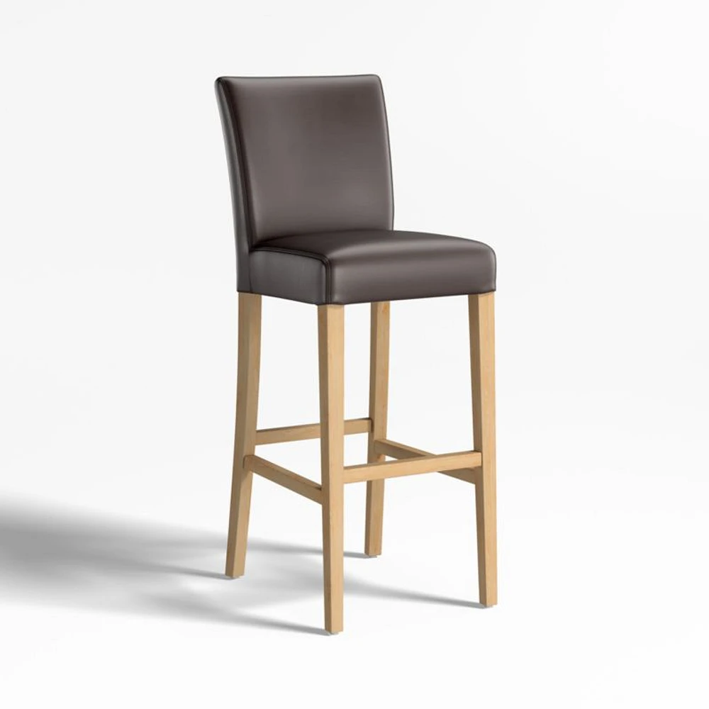 Lowe Smoke Grey Leather Bar Stool with Natural Wood Legs