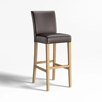 Lowe Smoke Grey Leather Bar Stool with Natural Wood Legs