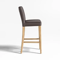 Lowe Smoke Grey Leather Bar Stool with Natural Wood Legs