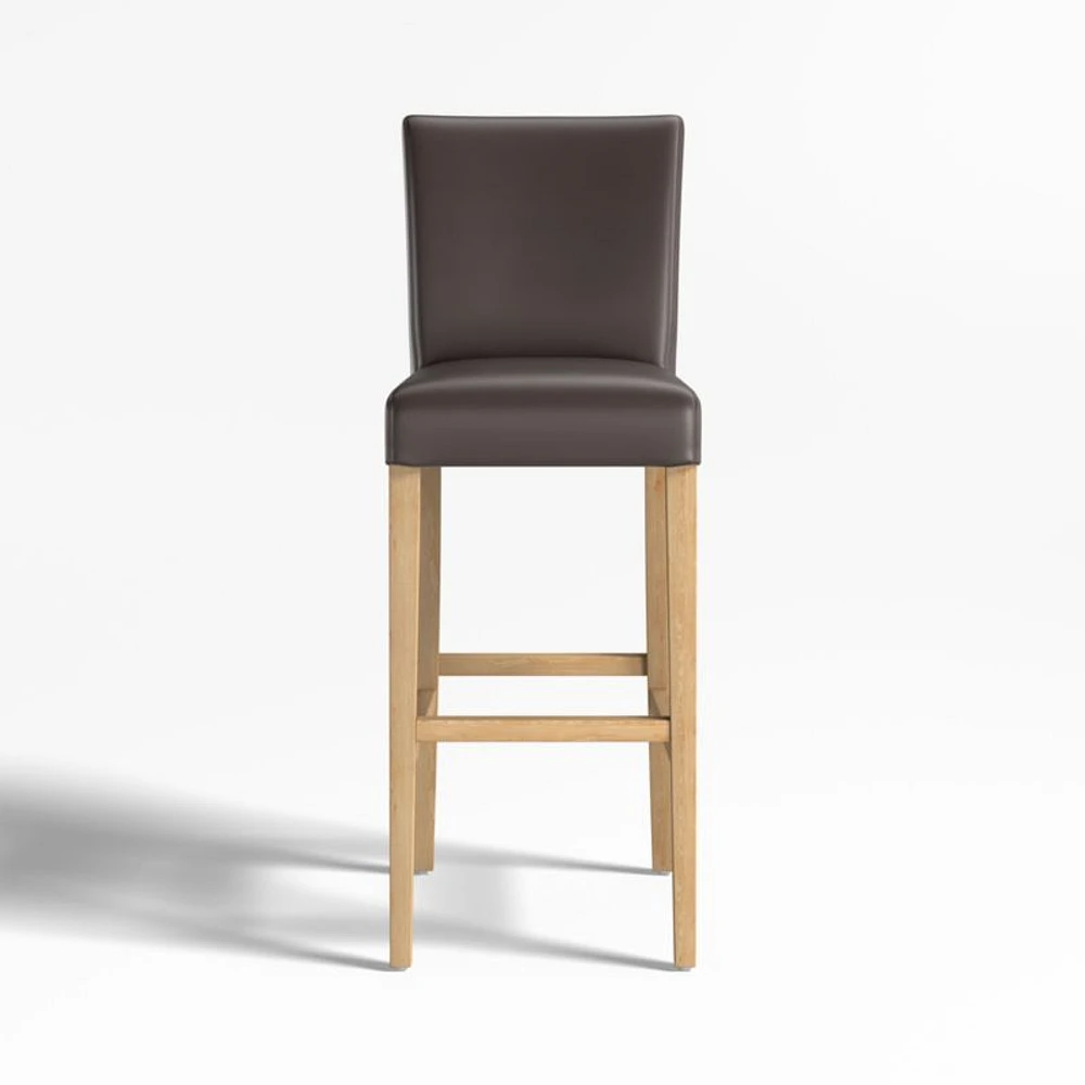 Lowe Smoke Grey Leather Bar Stool with Natural Wood Legs