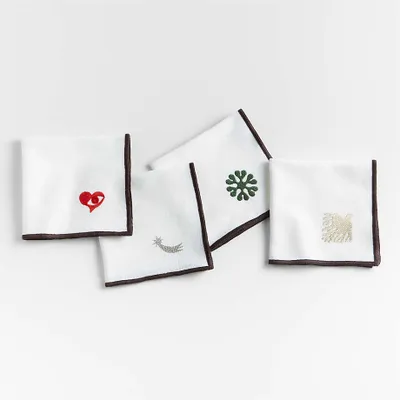 Embroidered White Organic Cotton Cocktail Napkins, Set of 4 by Lucia Eames™