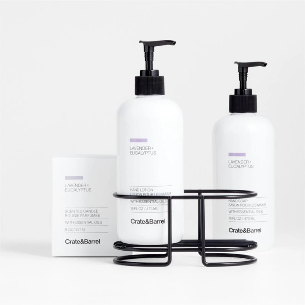 Lavender + Eucalyptus Hand Soap, Lotion and Candle Gift Set with Matte Black Caddy