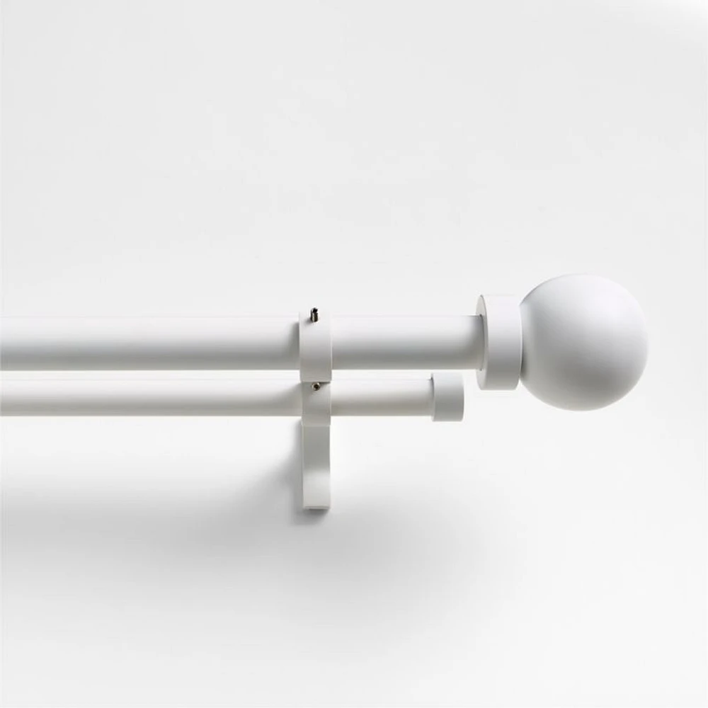 Matte White 1" Double Curtain Rod and Round End Cap Finials Set 48"-88