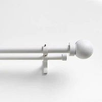 Matte White 1" Double Curtain Rod and Round End Cap Finials Set 48"-88