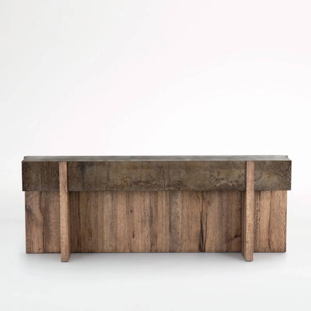 Mackinley 78.75" Rectangular Iron and Natural Oak Wood Console Table