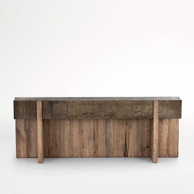 Mackinley 78.75" Rectangular Iron and Natural Oak Wood Console Table