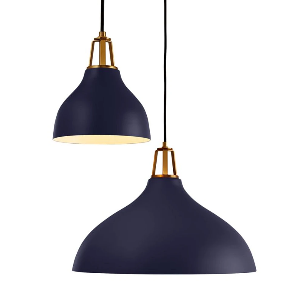 Maddox Navy Bell Small Pendant Light with Brass Socket