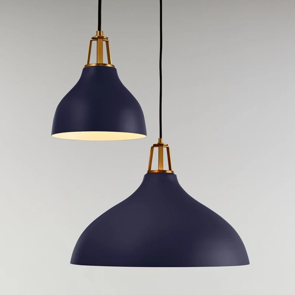 Maddox Navy Bell Small Pendant Light with Brass Socket
