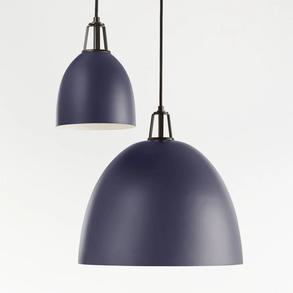Maddox Navy Dome Large Pendant Light with Black Socket