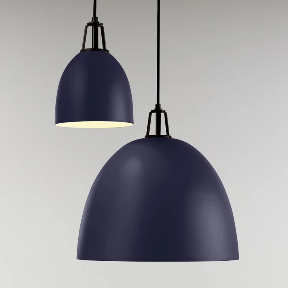 Maddox Navy Dome Large Pendant Light with Black Socket