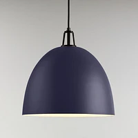 Maddox Navy Dome Large Pendant Light with Black Socket