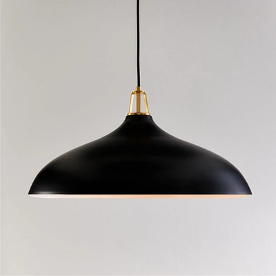Maddox Oversized Black Dome Pendant Light with Brass Socket