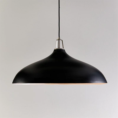Maddox Oversized Black Dome Pendant Light with Nickel Socket