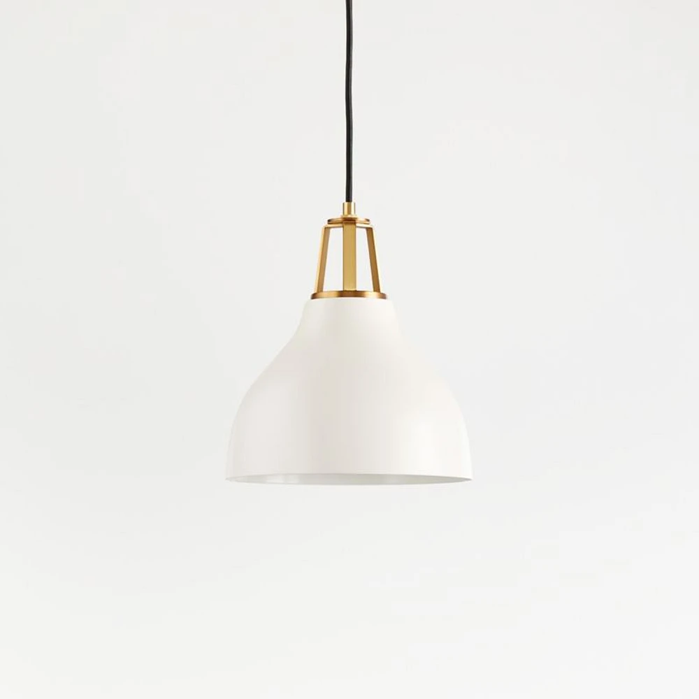 Maddox White Bell Small Pendant Light with Brass Socket