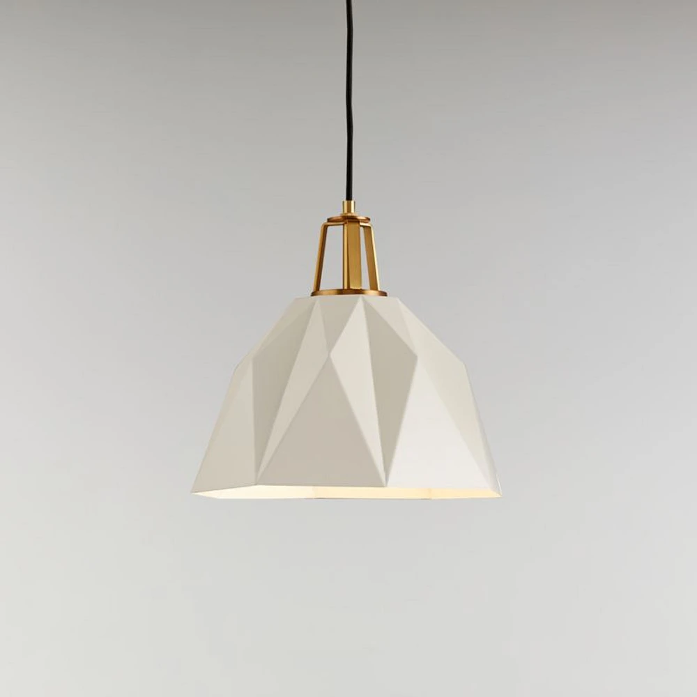 Maddox White Faceted Pendant Light with Brass Socket
