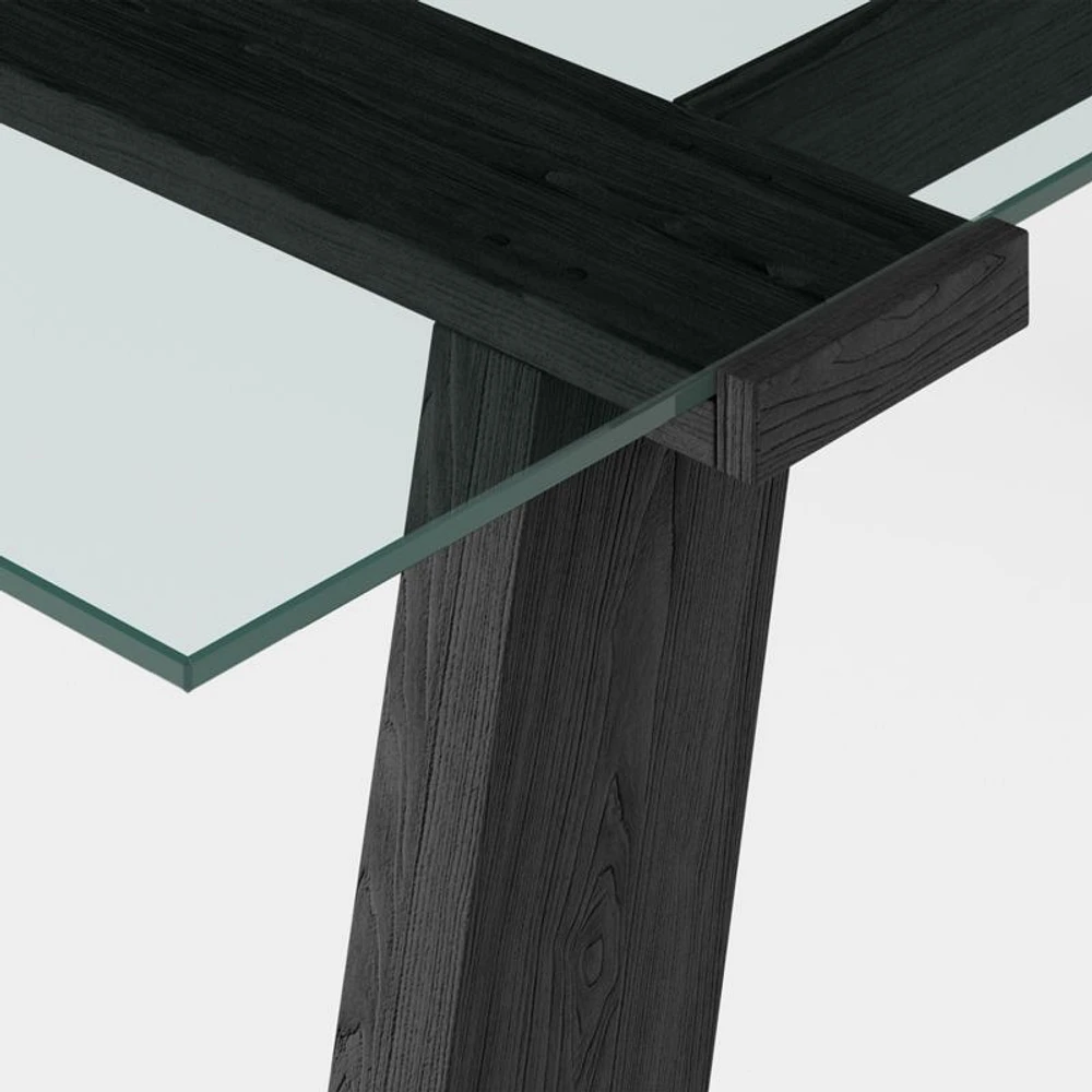 Madison 72" Glass Desk with Ebonized Wood Base