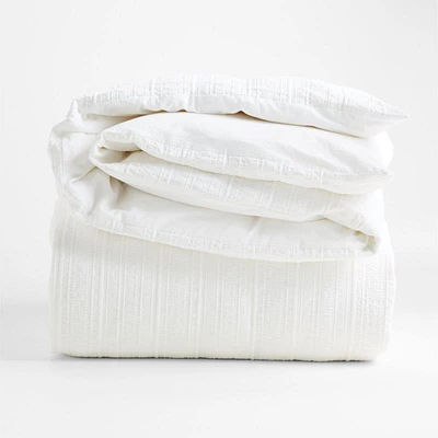 Organic Cotton White Textured Full/Queen Duvet Cover