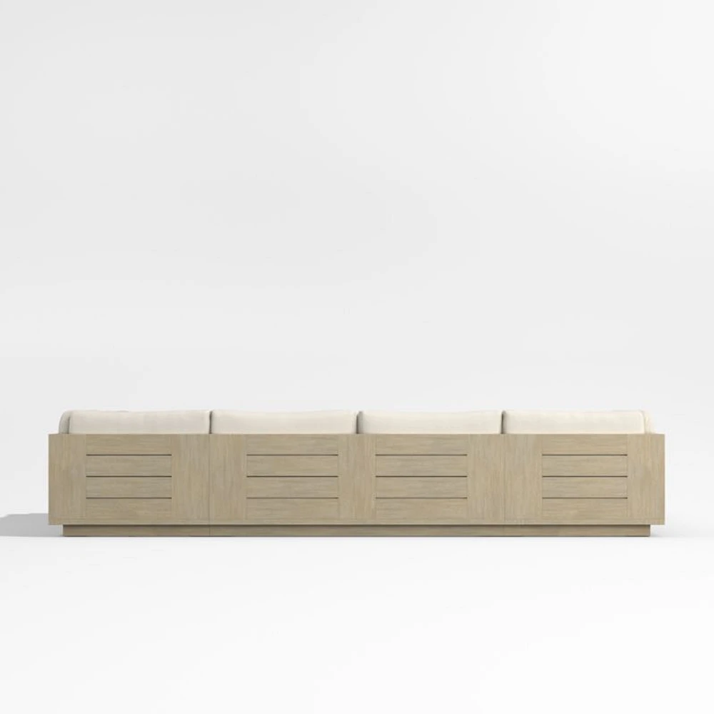 Mallorca Wood 5-Piece U-Shaped Outdoor Sectional Sofa with Ivory Cushions