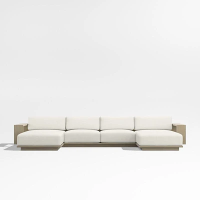 Mallorca Wood Double-Chaise Outdoor Sectional Sofa with Canvas Natural Sunbrella ® Cushions