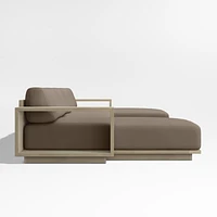 Mallorca Wood Double-Chaise Outdoor Sectional Sofa with Cast Shale Brown Sunbrella ® Cushions