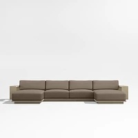 Mallorca Wood Double-Chaise Outdoor Sectional Sofa with Cast Shale Brown Sunbrella ® Cushions