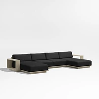 Mallorca Wood Double-Chaise Outdoor Sectional Sofa with Cast Charcoal Grey Sunbrella ® Cushions