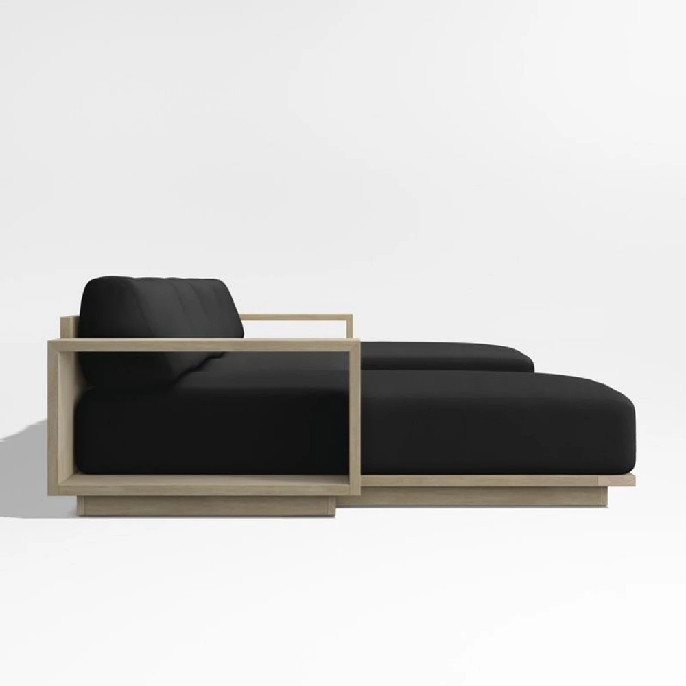 Mallorca Wood Double-Chaise Outdoor Sectional Sofa with Cast Charcoal Grey Sunbrella ® Cushions