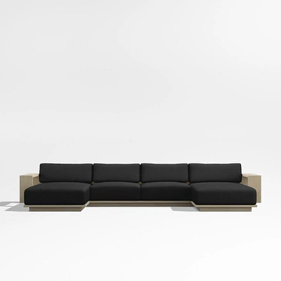 Mallorca Wood Double-Chaise Outdoor Sectional Sofa with Cast Charcoal Grey Sunbrella ® Cushions