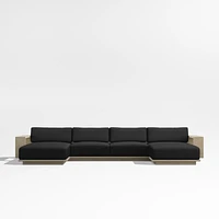 Mallorca Wood Double-Chaise Outdoor Sectional Sofa with Cast Charcoal Grey Sunbrella ® Cushions