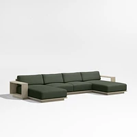 Mallorca Wood Double-Chaise Outdoor Sectional Sofa with Cast Sage Green Sunbrella ® Cushions