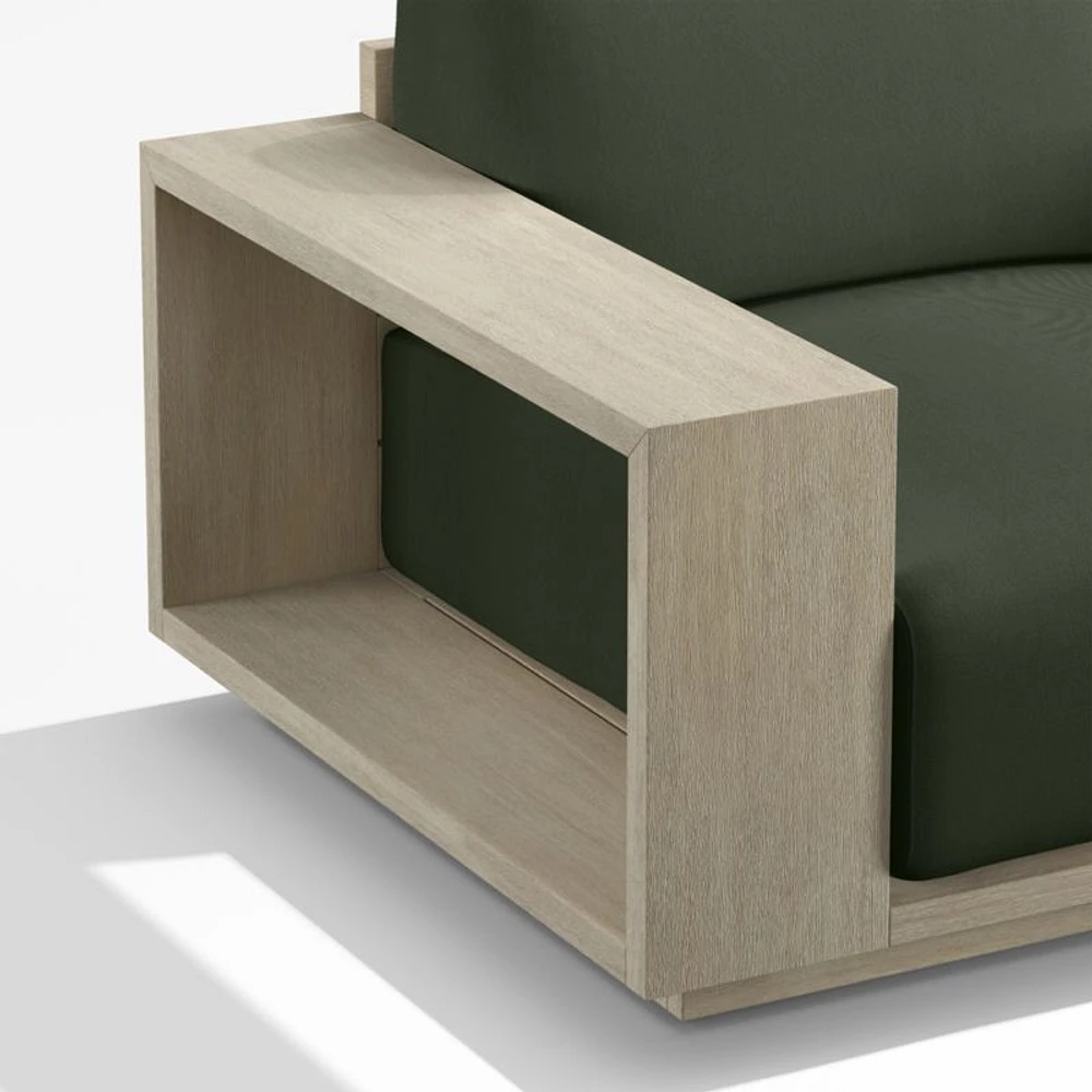 Mallorca Wood Double-Chaise Outdoor Sectional Sofa with Cast Sage Green Sunbrella ® Cushions