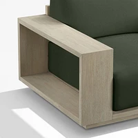 Mallorca Wood Double-Chaise Outdoor Sectional Sofa with Cast Sage Green Sunbrella ® Cushions