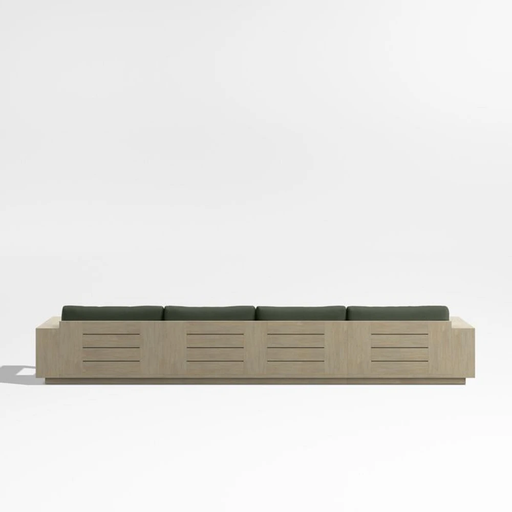 Mallorca Wood Double-Chaise Outdoor Sectional Sofa with Cast Sage Green Sunbrella ® Cushions