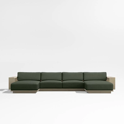 Mallorca Wood Double-Chaise Outdoor Sectional Sofa with Cast Sage Green Sunbrella ® Cushions