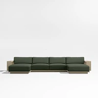 Mallorca Wood Double-Chaise Outdoor Sectional Sofa with Cast Sage Green Sunbrella ® Cushions