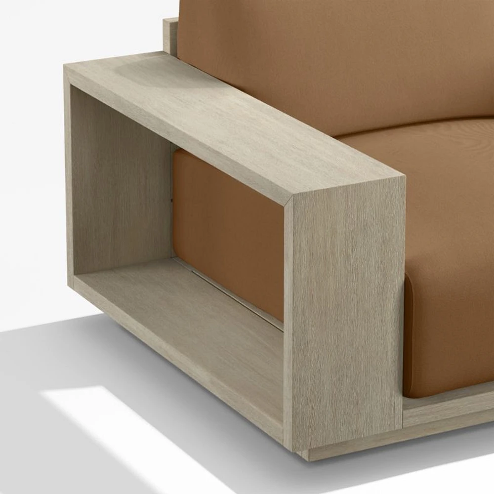 Mallorca Wood Double-Chaise Outdoor Sectional Sofa with Cast Teak Brown Sunbrella ® Cushions