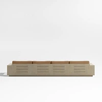 Mallorca Wood Double-Chaise Outdoor Sectional Sofa with Cast Teak Brown Sunbrella ® Cushions