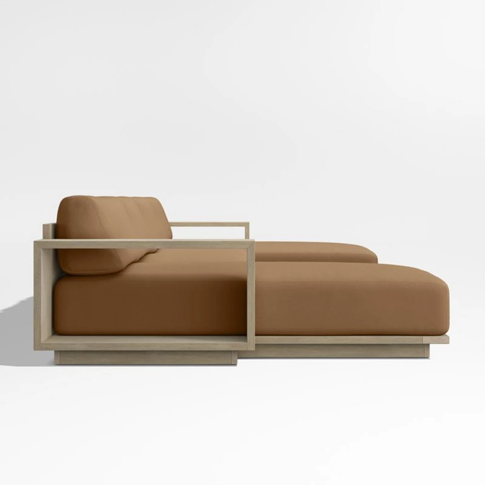 Mallorca Wood Double-Chaise Outdoor Sectional Sofa with Cast Teak Brown Sunbrella ® Cushions
