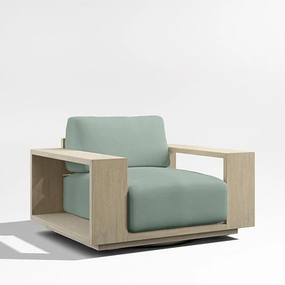 Mallorca Wood Outdoor Swivel Lounge Chair with Canvas Spa Blue Sunbrella ® Cushions
