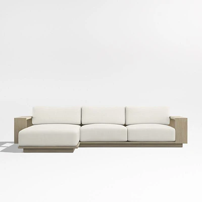 Mallorca Wood 2-Piece Left-Arm Chaise Outdoor Sectional Sofa with Canvas Natural Sunbrella ® Cushions