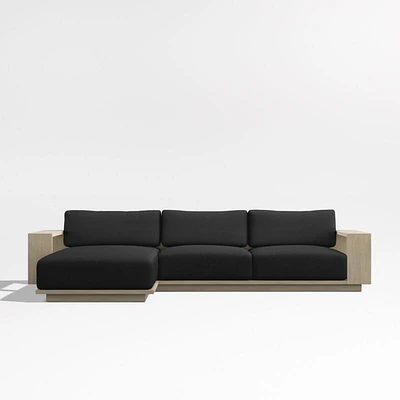 Mallorca Wood 2-Piece Left-Arm Chaise Outdoor Sectional Sofa with Cast Charcoal Grey Sunbrella ® Cushions