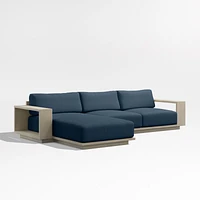 Mallorca Wood 2-Piece Left-Arm Chaise Outdoor Sectional Sofa with Cast Harbor Navy Blue Sunbrella ® Cushions