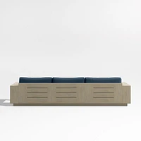 Mallorca Wood 2-Piece Left-Arm Chaise Outdoor Sectional Sofa with Cast Harbor Navy Blue Sunbrella ® Cushions