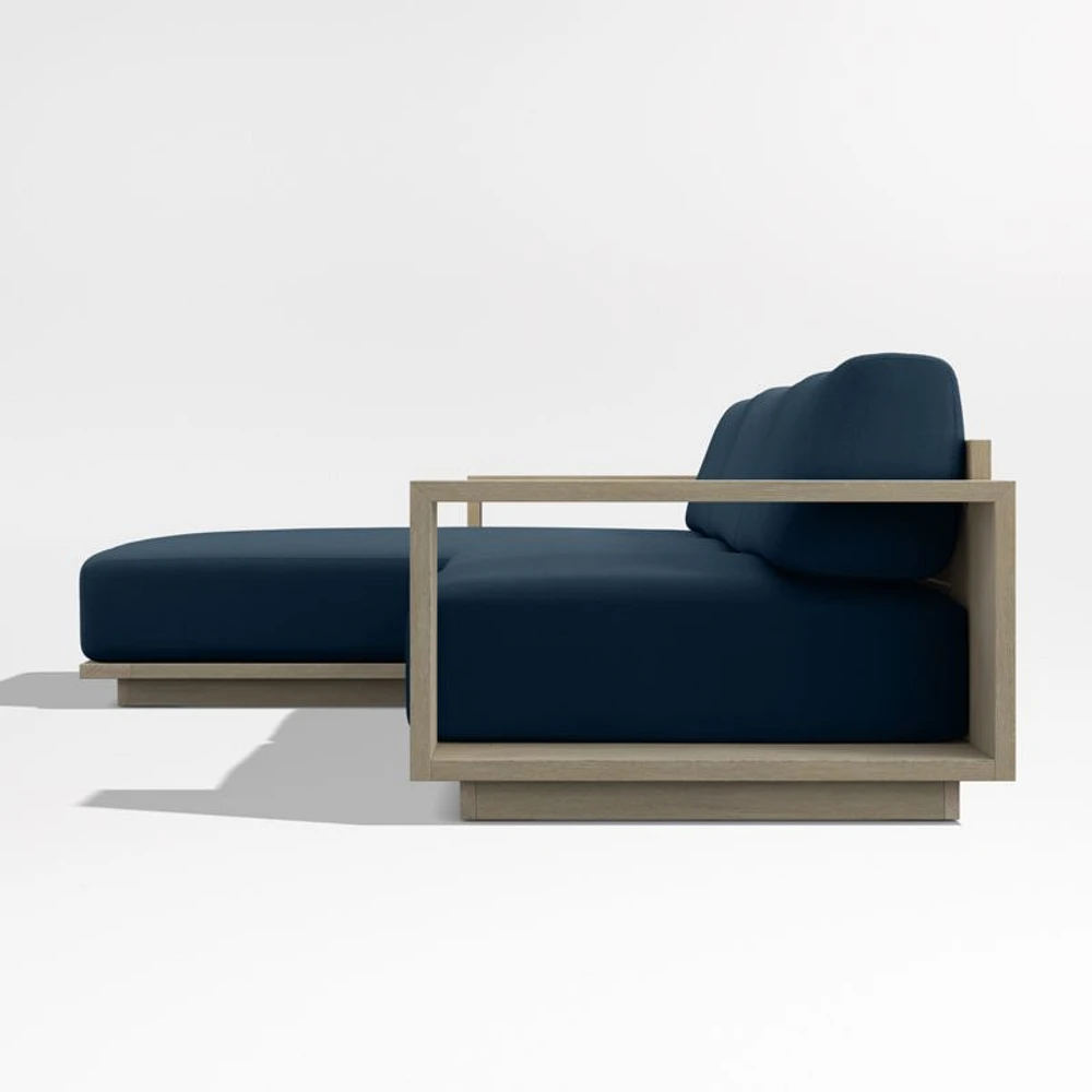 Mallorca Wood 2-Piece Left-Arm Chaise Outdoor Sectional Sofa with Cast Harbor Navy Blue Sunbrella ® Cushions