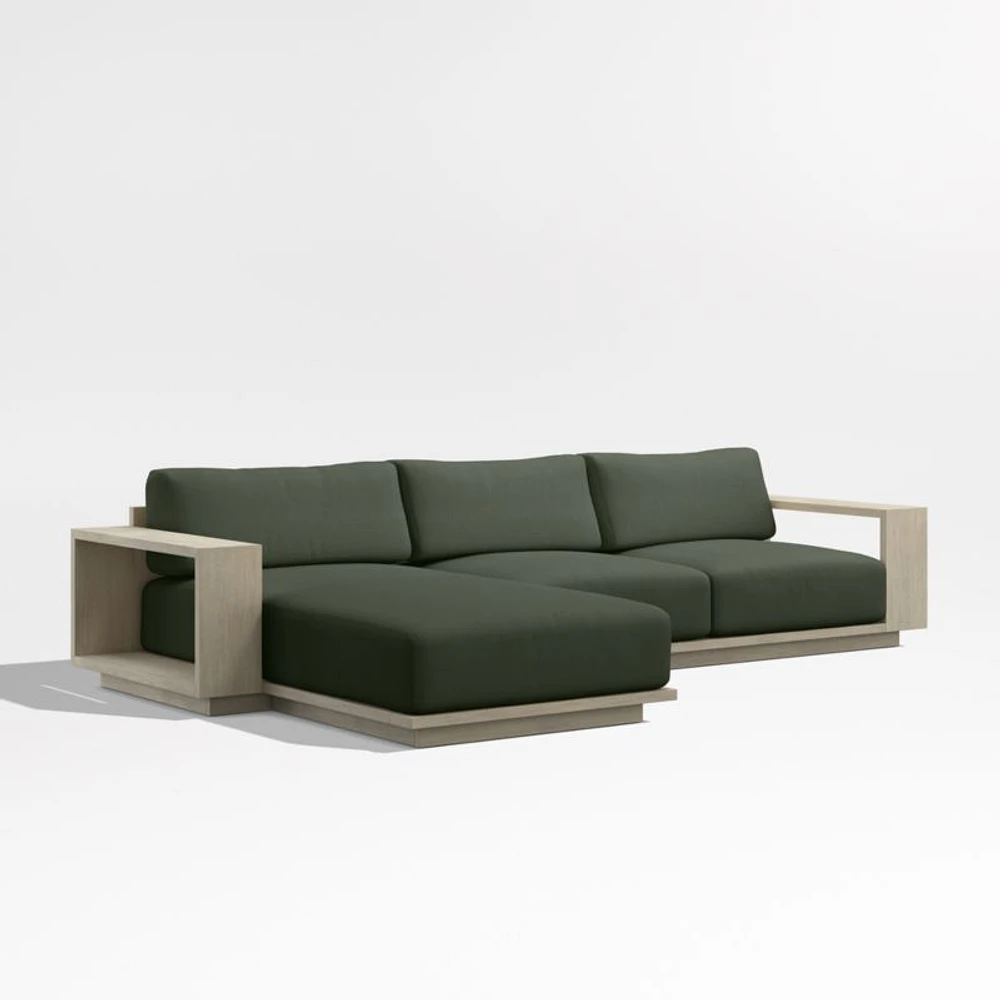 Mallorca Wood 2-Piece Left-Arm Chaise Outdoor Sectional Sofa with Cast Sage Green Sunbrella ® Cushions