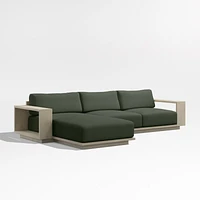 Mallorca Wood 2-Piece Left-Arm Chaise Outdoor Sectional Sofa with Cast Sage Green Sunbrella ® Cushions
