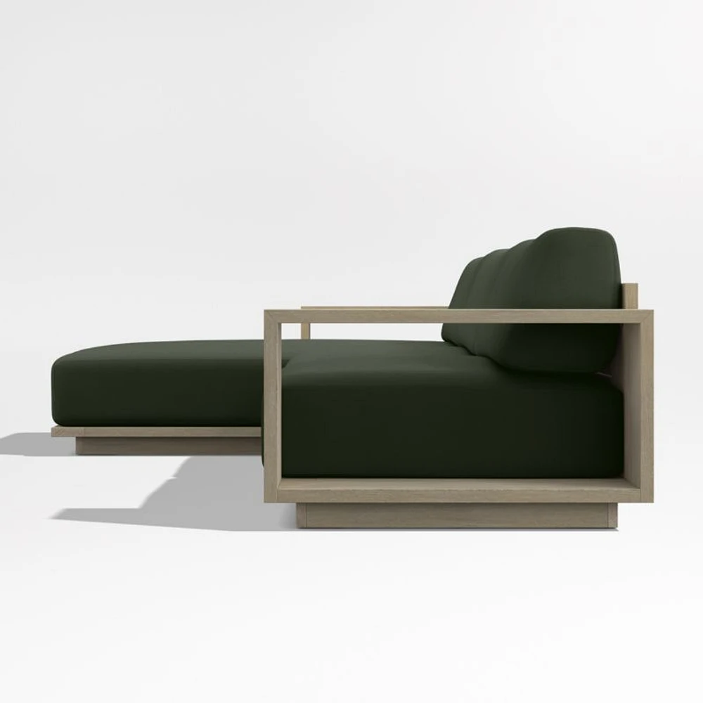 Mallorca Wood 2-Piece Left-Arm Chaise Outdoor Sectional Sofa with Cast Sage Green Sunbrella ® Cushions