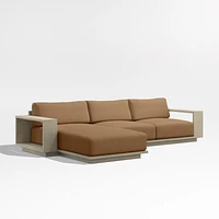 Mallorca Wood 2-Piece Left-Arm Chaise Outdoor Sectional Sofa with Cast Teak Brown Sunbrella ® Cushions