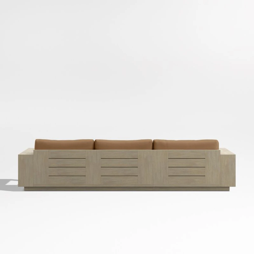 Mallorca Wood 2-Piece Left-Arm Chaise Outdoor Sectional Sofa with Cast Teak Brown Sunbrella ® Cushions