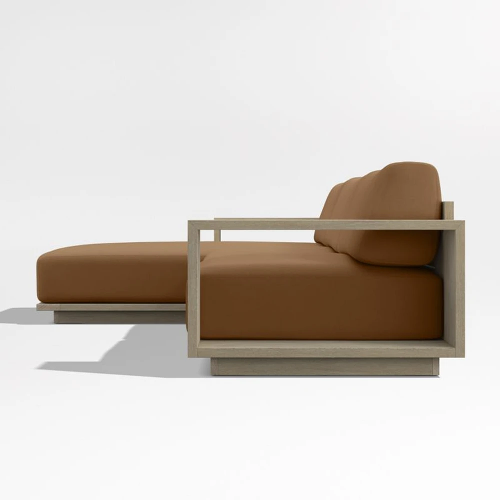 Mallorca Wood 2-Piece Left-Arm Chaise Outdoor Sectional Sofa with Cast Teak Brown Sunbrella ® Cushions